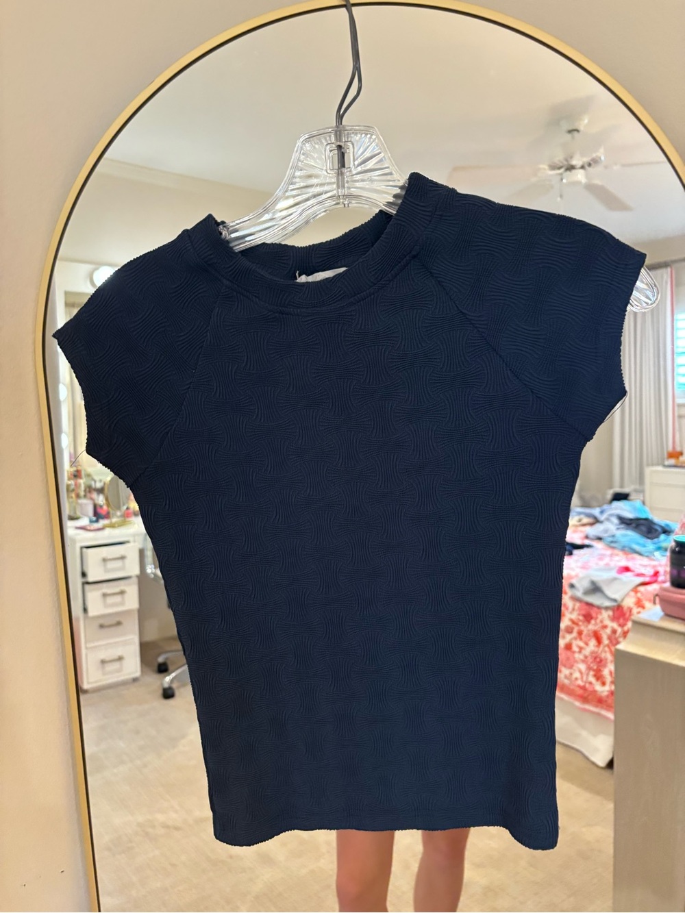 Anthropologie Navy Textured Cap-Sleeve Mini Dress